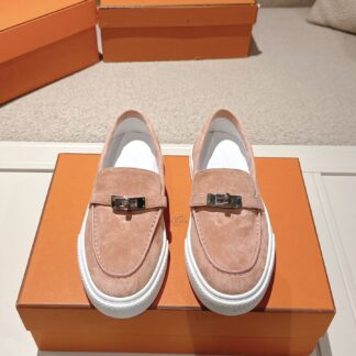 Hermès new kelly buckle thick-soled pink loafers