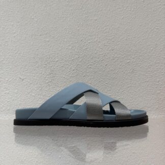 Hermès blue and grey woven slippers