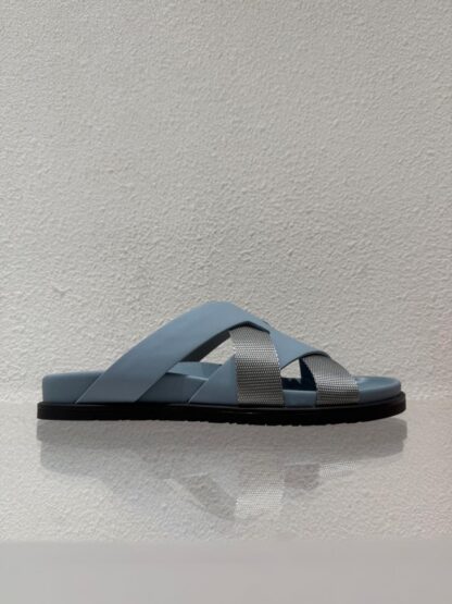 Hermès blue and grey woven slippers