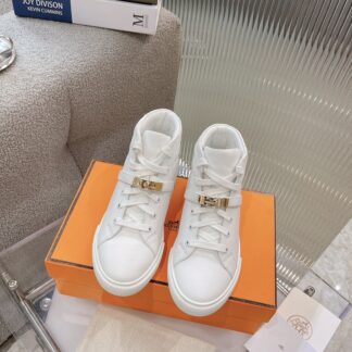 Hermes Kelly buckle white high top casual shoes