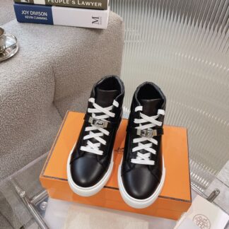 Hermes Kelly buckle black high top casual shoes