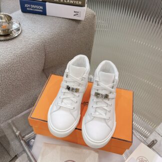 Hermes Kelly buckle pure white high top casual shoes