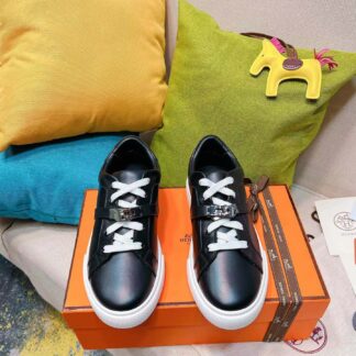 Hermes black latest kelly shoe buckle classic flat casual shoes