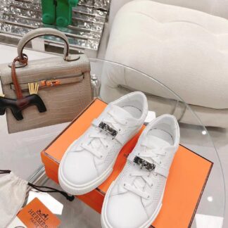 Hermes white latest kelly shoe buckle classic flat casual shoes