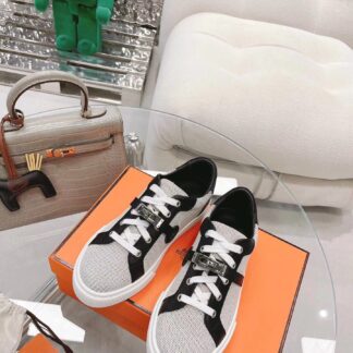 Hermes black and gray latest kelly shoe buckle classic flat breathable casual shoes