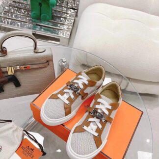 Hermes beige brown latest kelly shoe buckle classic flat casual shoes