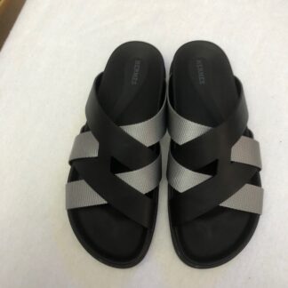Hermès black and grey woven slippers