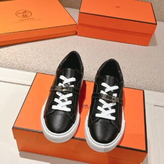 Hermes black and white latest kelly shoe buckle classic flat casual shoes