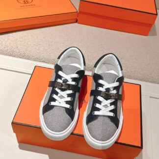 Hermes blue grey latest kelly shoe buckle classic flat casual shoes