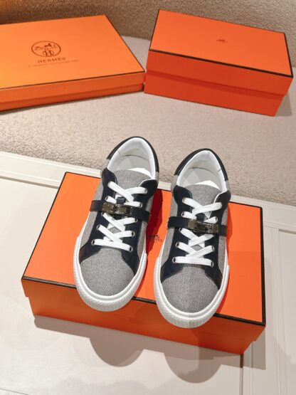 Hermes blue grey latest kelly shoe buckle classic flat casual shoes