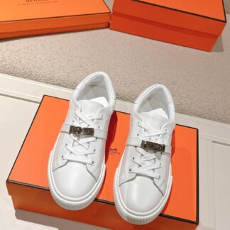Hermes pure white latest kelly shoe buckle classic flat casual shoes