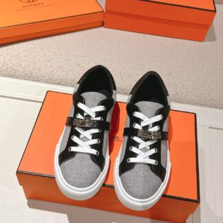 Hermes black and white gray latest kelly shoe buckle classic flat casual shoes