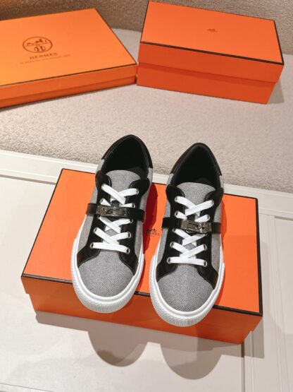Hermes black and white gray latest kelly shoe buckle classic flat casual shoes