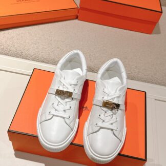 Hermès couple's white gold Kelly buckle classic flat casual shoes