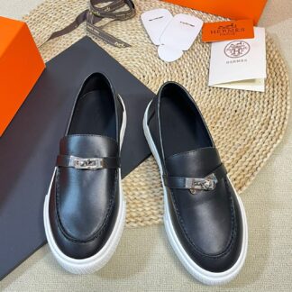 Hermes kelly shoe buckle black stylish noble casual loafers