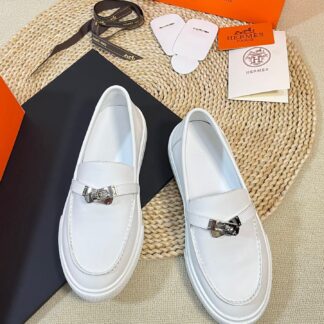 Hermes Kelly buckle white stylish and noble casual loafers