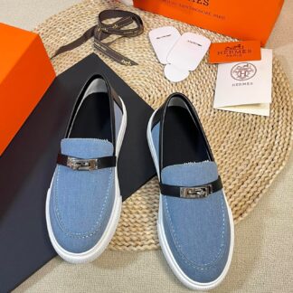 Hermes Kelly buckle blue stylish and noble casual loafers