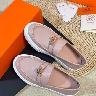 Hermes Kelly shoe buckle pink fashion noble casual loafers