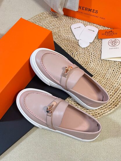 Hermes Kelly shoe buckle pink fashion noble casual loafers