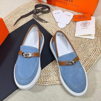 Hermes kelly shoe buckle blue brown fashion noble casual loafers