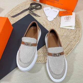 Hermes Kelly shoe buckle gray brown fashion noble casual loafers