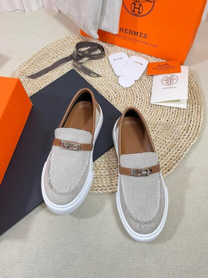Hermes Kelly shoe buckle gray brown fashion noble casual loafers