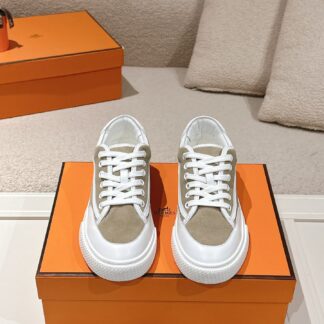 Hermes couple white apricot fashion casual skateboard shoes