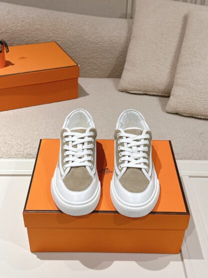 Hermes couple white apricot fashion casual skateboard shoes