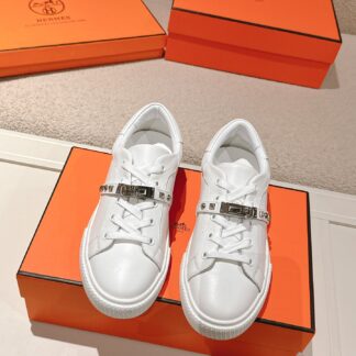 Hermès classic couple white kelly buckle classic versatile casual shoes