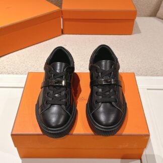 Hermès classic couple black kelly buckle classic versatile casual shoes