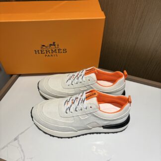Hermès men's white and gray breathable sports shoes