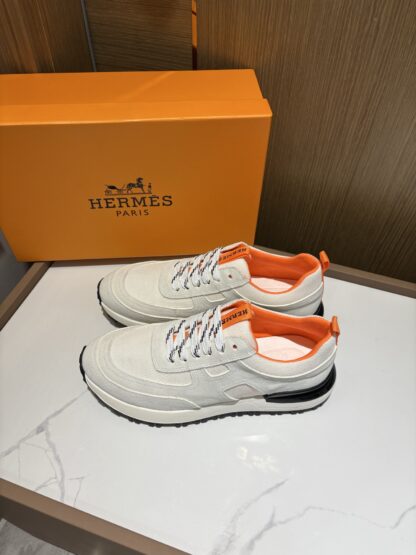 Hermès men's white and gray breathable sports shoes