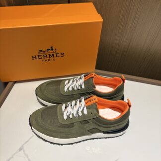 Hermès men's green and orange breathable sneakers