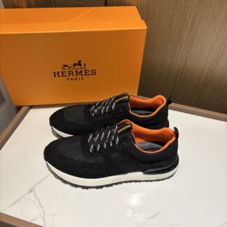 Hermès men's black and orange breathable sneakers