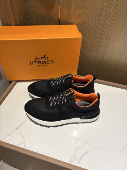 Hermès men's black and orange breathable sneakers