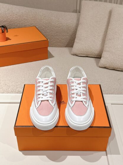 Hermes couple pink and white fashion retro casual skateboard shoes