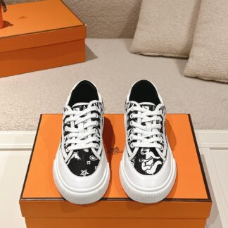 Hermes couple black and white fashion retro casual skateboard shoes