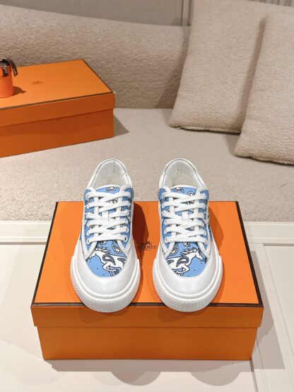 Hermes couple blue and white fashion retro casual skateboard shoes