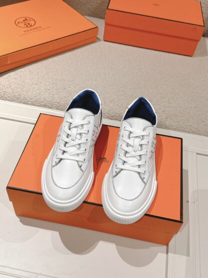 Hermes couple white and blue fashion retro casual skateboard shoes