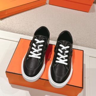 Hermes couple black brown fashion retro casual skateboard shoes