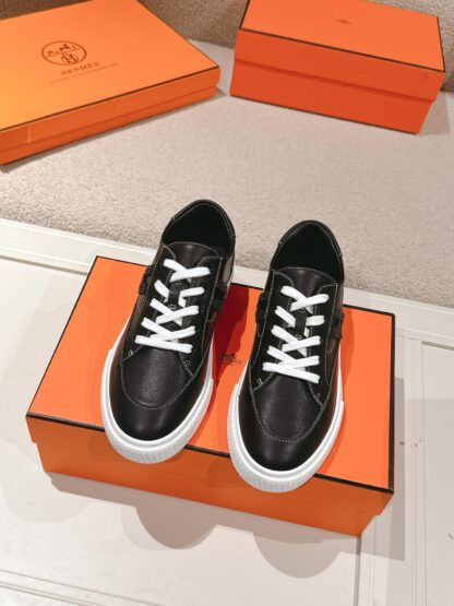 Hermes couple black brown fashion retro casual skateboard shoes