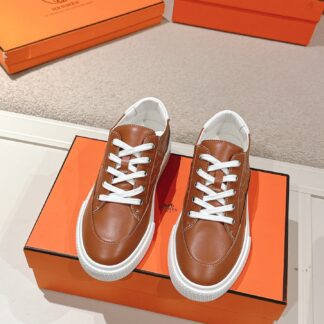 Hermes brown and white couple's stylish casual skateboard shoes