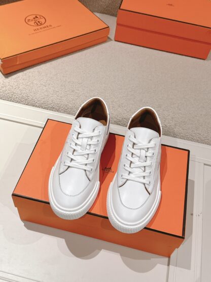 Hermes white and brown couple fashion casual skateboard shoes