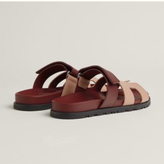 Hermès red brown couple woven sandals