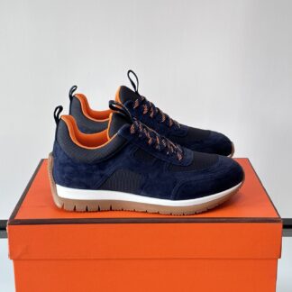Hermès lightweight and versatile fashionable dark blue sneakers