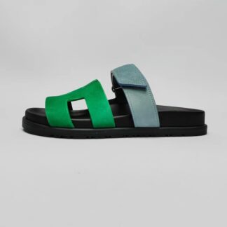 Hermès couple blue-green woven sandals