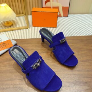 Hermès dark blue handmade stiletto sandals