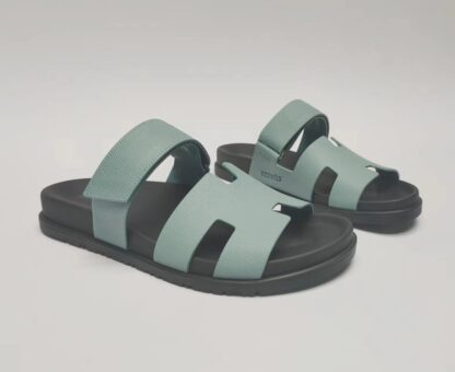 Hermès Couple Grey Blue Braided Slippers