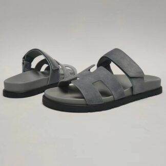 Hermès Couple's Dark Grey Braided Slippers