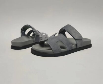 Hermès Couple's Dark Grey Braided Slippers